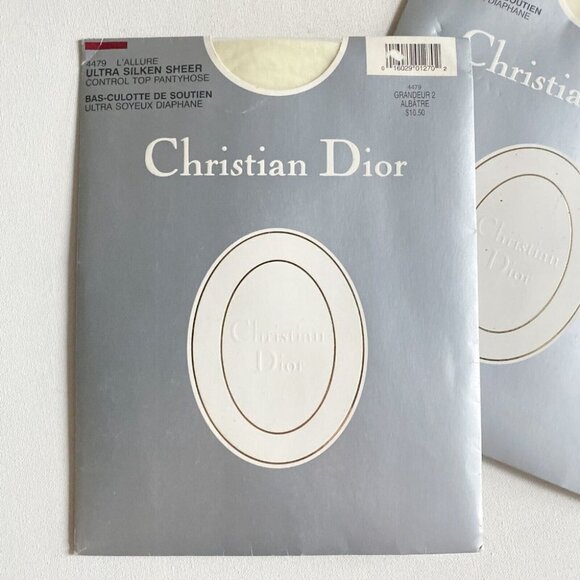 2X Vintage Christian Dior White Ultra Sheer Control Top Pantyhose SZ 2 - Picture 3 of 7